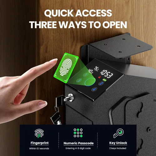 Miniatura 2 de KornerBatl Caja fuerte biométrica para pistola de noche de acceso rápido para pistola, 2 en 1 montada desplegable con huella digital, código