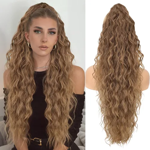 Miniatura 73 de ORSUNCER Extensión de cola de caballo de 18" con pinza rizada, cola de caballo esponjosa, extensiones de pelo sintético de aspecto natural para mujer