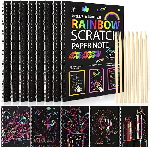 8 paquetes de papel para dibujar con arte de rascar para niños, libros grandes de arcoíris para rascar y bosquejar para niños, suministros de arte,