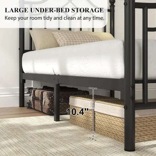 Miniatura 5 de LoVinson Base de cama individual con cabecero y estribo, marco de cama de plataforma de metal moderno para niños, soporta hasta 800 libras, no Negro