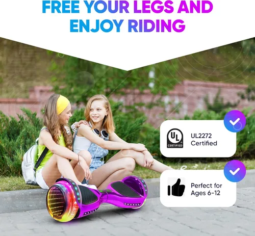Miniatura 7 de Aeropatineta de 6.5 pulgadas para niños de 6 a 12 años, aeropatineta Bluetooth con ruedas estilo túnel y almohadillas antideslizantes, certificado