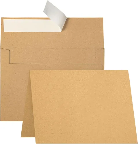 Goefun Tarjetas y sobres de papel kraft marrón de 5 x 7 pulgadas, sobres A7 autosellados con cartulina marrón plegada de 5 x 7 pulgadas, paquete de