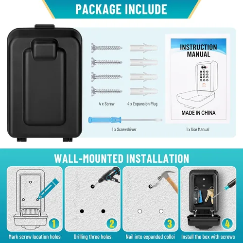 Miniatura 7 de Caja de bloqueo de llave con código, caja de seguridad montada en la pared para llaves con código reposable, caja de seguridad para exteriores