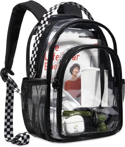 Miniatura 7 de LIGHT FLIGHT Mochila transparente resistente y transparente, juego de mochila transparente, mochilas duraderas para universidad, seguridad, L-negro