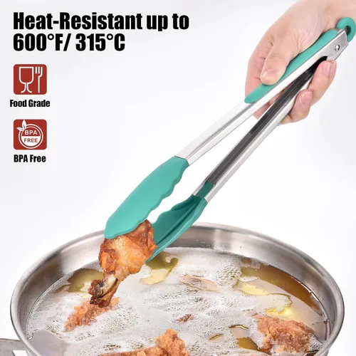 Miniatura 3 de Doosu Pinzas de cocina para cocinar: juego de pinzas para alimentos resistentes al calor de 600 °F con puntas de silicona antiarañazos, pinza