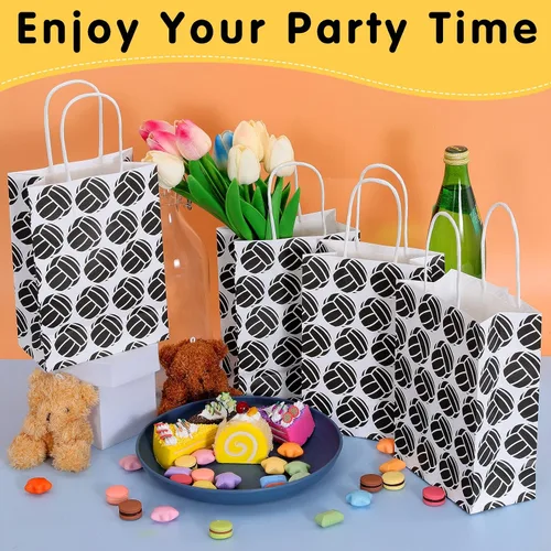Miniatura 4 de 18 bolsas de regalo de fiesta de voleibol, bolsa de golosinas de voleibol, bolsas de voleibol negras con asa, bolsa de papel de voleibol para niños