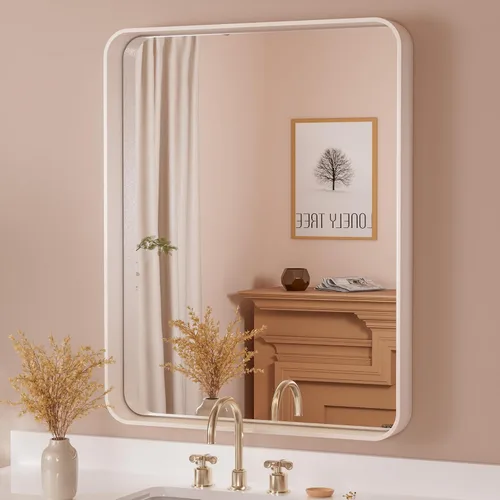 Miniatura 76 de TETOTE Espejo de marco dorado cepillado de 16 x 24 pulgadas, espejo de tocador de baño de latón dorado para pared, espejo enmarcado rectangular