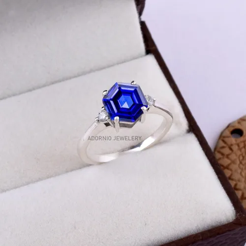 Miniatura 24 de Anillo de plata de ley 925 para mujer, anillo de diamantes de imitación de aguamarina de plata esterlina, anillo Art Deco de marzo, piedra natal