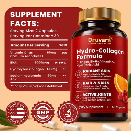 Miniatura 6 de Colágeno hidrolizado con biotina y vitamina C Pastillas de colágeno para hidratación de la piel, comodidad de las articulaciones y cabello y uñas