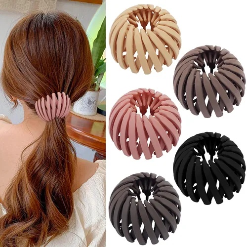 TOBATOBA Bird Nest - Pinza mágica para el cabello, 5 unidades, plástico mate, horquilla expandible para cabello fino, soporte para cola de caballo,