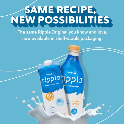 Miniatura 7 de Ripple Leche no láctea, original, leche vegana con proteína de guisante de 0.28 oz, cartones de porción individual estables para llevar, sin OMG, a