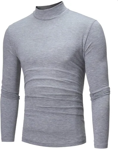 Miniatura 4 de Camisetas negras para hombre 2023 de manga larga cuello alto cálido suéter casual suave cómodo sólido Mock Pullover Undershirt