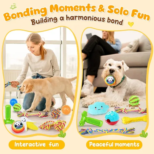 Miniatura 4 de KIPRITII Juego de 25 juguetes para perros, ideal para dentición, entretenimiento y juego interactivo, incluye juguetes para cachorros, juguetes
