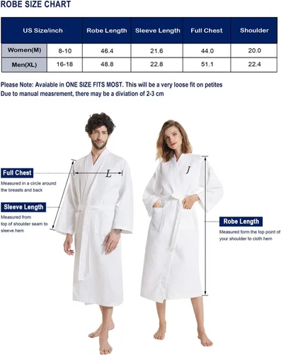 Miniatura 9 de AW BRIDAL 2Pcs Couple's Cotton Waffle Knit Robes Embroidered Lightweight Spa Robes Dressing Gown Bridal Robes for Men Women