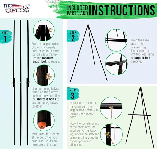 Miniatura 6 de U.S. Art Supply Soporte de caballete de madera negro de 64 pulgadas (paquete de 12) – Trípode ajustable con marco en A para pintar, dibujar