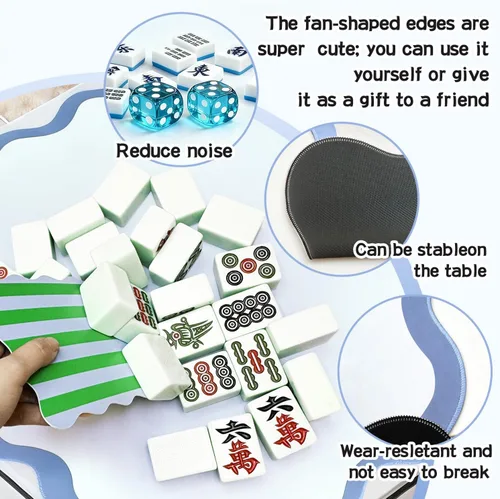 Miniatura 5 de Tapete de Mahjong festoneado de 32.4 pulgadas, antideslizante, reducción de ruido, accesorio de Mahjong, tapete de mesa de Mahjong, viene con 4
