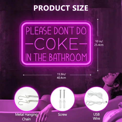 Miniatura 6 de Por favor, no hagas cocaína en el baño, letrero de neón para decoración de pared, luz de neón LED alimentada por USB con brillo ajustable, letrero
