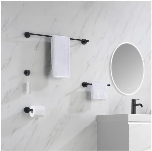 KIBI Juego de accesorios de baño circulares de 5 piezas | Toallero, anillo para toallas, soportes para papel higiénico, ganchos para bata (negro