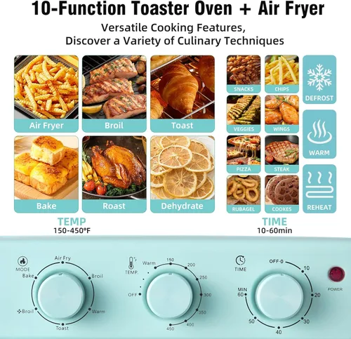 Miniatura 3 de Novaspark Combo de Horno Tostador y Freidora de Aire, Horno de Convección Retro de Encimera, Horno Tostador Pequeño de 16QT, 4 Rebanadas o Pizza