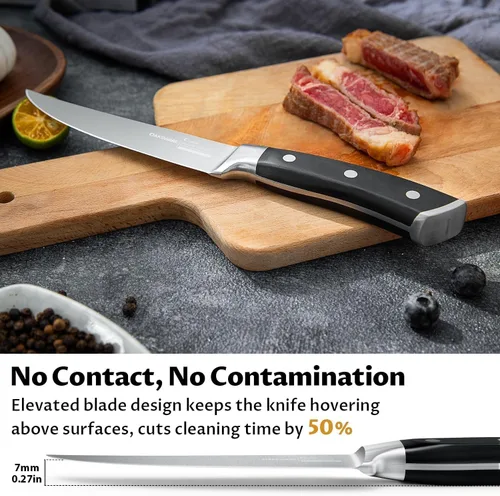 Miniatura 4 de OAKSWARE - Juego de 4 cuchillos para carne, no dentados, con mango ergonómico forjado de espiga completa, acero inoxidable alemán de alto carbono
