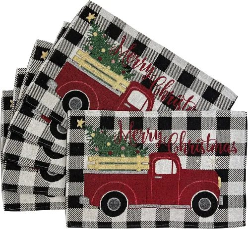 Miniatura 33 de Juego de seis (6) manteles individuales de Navidad con textura de chenilla de Fancy Fun, tejido de tapicería, para fiestas, Navidad, temporadas