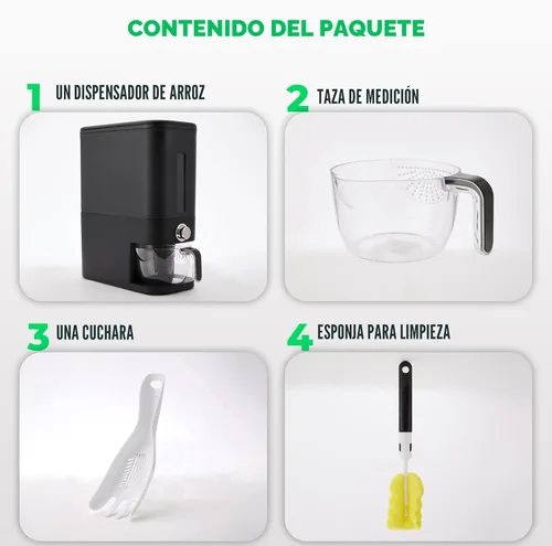 Miniatura 5 de Dispensador de arroz 25 libras Contenedor de almacenamiento de arroz 25 libras con esponja, cuchara y taza medidora Contenedor de arroz