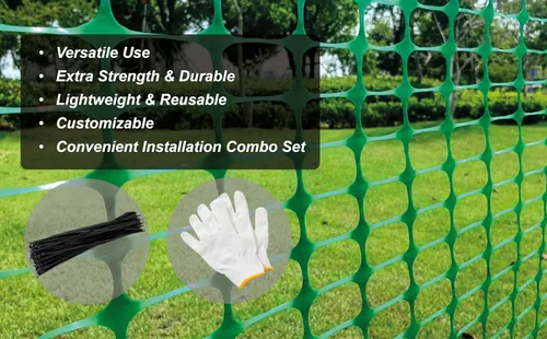 Miniatura 3 de PotatoLife Valla de seguridad de malla de plástico, rollo extra fuerte de 4 x 50 pies con 100 bridas, red temporal reutilizable para valla de Verde