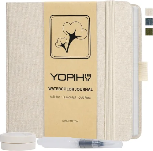 Yopih Artists - Cuaderno de bocetos de acuarela de lino premium, cuaderno de acuarela de 5.5" x 5.5" con papel de algodón de prensa en frío de