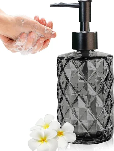 Dispensador de jabón de vidrio con bomba de plástico, dispensador de jabón líquido de 330ml/11oz para baño y cocina, dispensador manual para líquido
