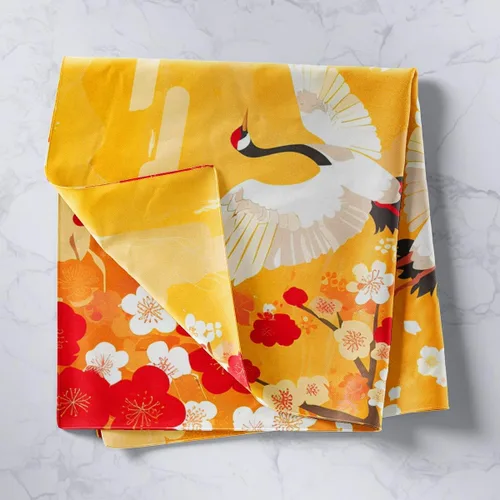 Miniatura 2 de Feelyou Tapiz para colgar en la pared de flores de cerezo para niñas, tapiz de grúa de estilo japonés amarillo y rojo, manta de pared