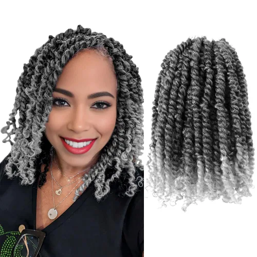 Miniatura 32 de Pelo Passion Twist de 8 pulgadas, trenzas de ganchillo pretrenzadas, paquetes de 8 paquetes (1B/negro natural)