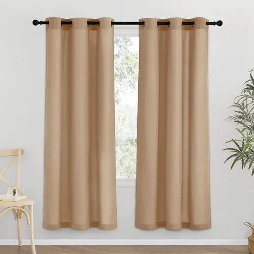 Miniatura 18 de NICETOWN Cortinas de lino natural con textura de lino para dormitorio, mezcla de lino rústica con ojales en la parte superior, semitransparentes