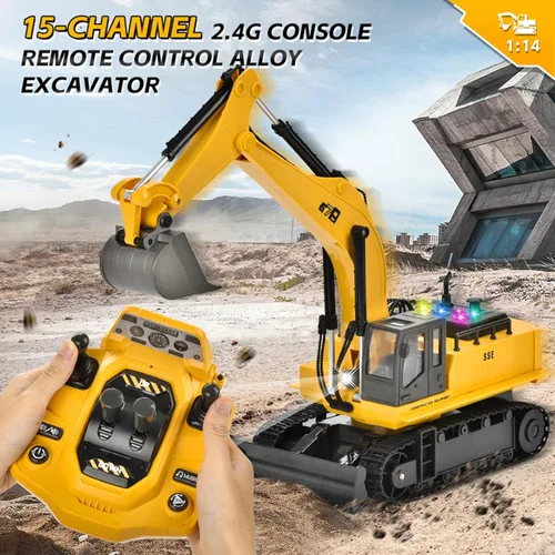Miniatura 2 de Excavadora a control remoto, escala 1:14 15CH Excavadora RC para adolescentes, vehículos de construcción RC de 2.4 GHz con excavadora, vehículos