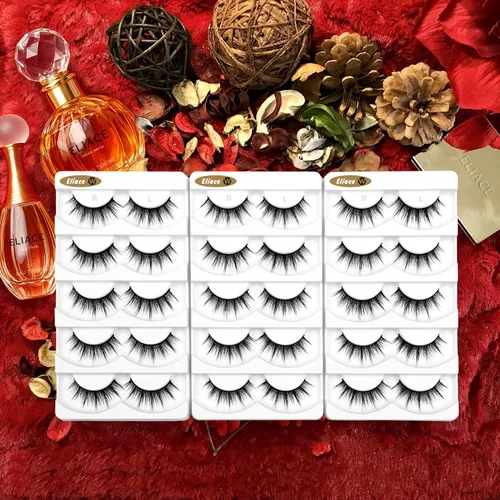 Miniatura 4 de Eliace Pestañas postizas de aspecto natural, pestañas de ojo de gato, tiras finas, pestañas postizas de visón 3D, pestañas postizas de volumen