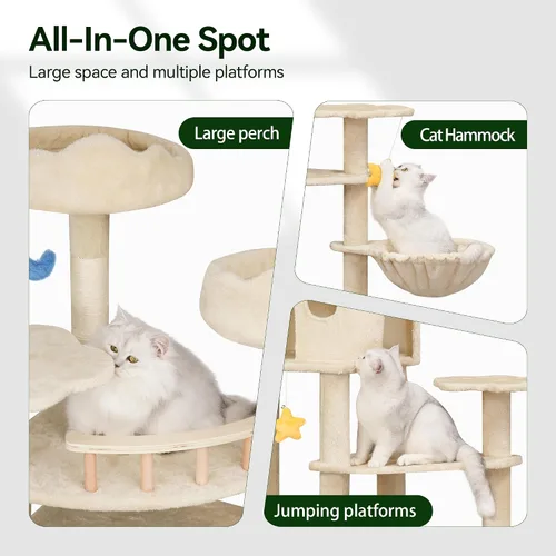 Miniatura 4 de Meecal Árbol de gato resistente de 79 pulgadas para gatos de interior y adulto, torre gigante alta para gatos con poste rascador, perchas grandes