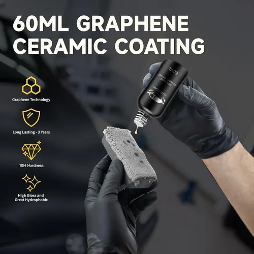 Miniatura 5 de Recubrimiento Cerámico de Grafeno (60ML), Recubrimiento Cerámico 10H para Coches, Kit de Recubrimiento Nano Antiarañazos de Alto Brillo, Protección