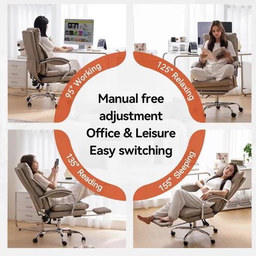 Miniatura 6 de LEAGOO Silla de oficina reclinable con reposapiés, sillas de oficina ejecutivas con brazos, ergonómicas de cuero sintético con respaldo alto, Caqui
