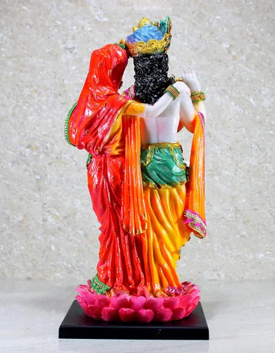 Miniatura 7 de eSplanade Radha Krishna Kishan de pie en una escultura de ídolo de Lotus Murti, resina, 16 pulgadas