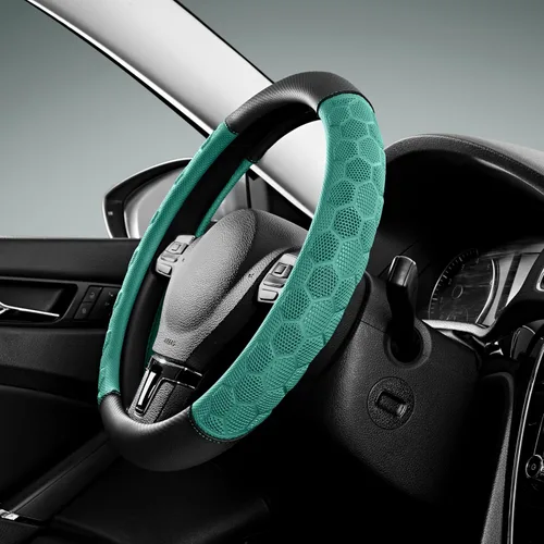 PIC AUTO Funda de volante de masaje, protector de volante de automóvil de cuero con material de patrón de fútbol menta, accesorios para interior de