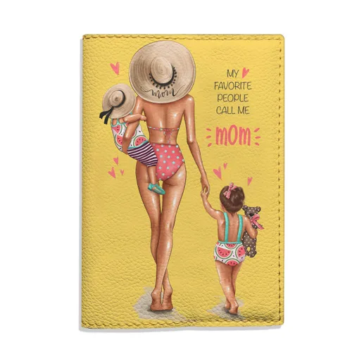 Miniatura 5 de Summer passport holder for women - Mom with Daughter and Son, Eco Leather Wallet Organizer, Personalized Cover for documents