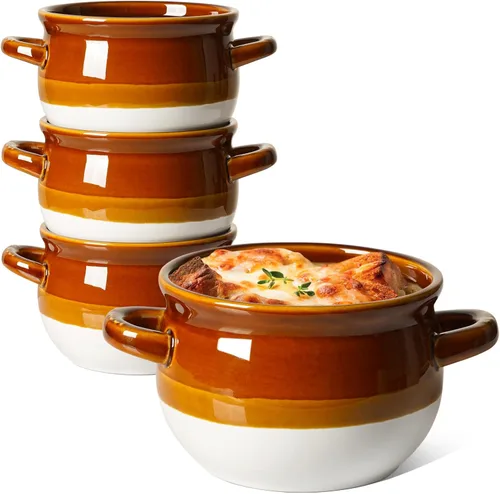 LE TAUCI Tazones de Sopa de Cebolla Francesa con Asas, 16 Oz Tazones de Cerámica para Sopa de Cebolla Francesa Aptos para Horno para Sopa, Chile,