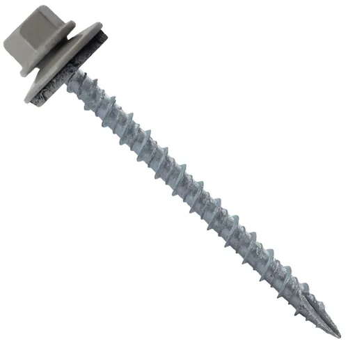 Miniatura 50 de 10 tornillos para techos de metal gris ABC de 2-1/2 pulgadas, cabezal de arandela hexagonal, arranque automático/roscado, arandela EPDM. 1 bolsa