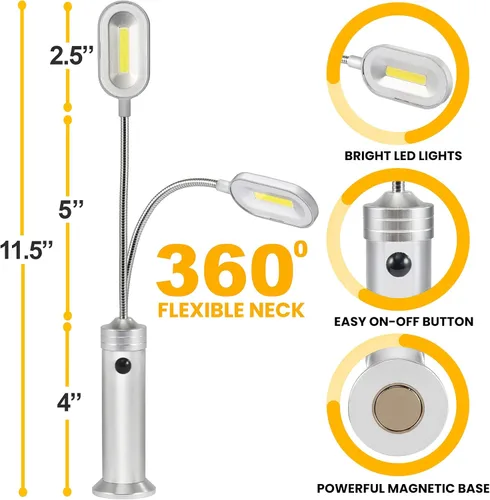 Miniatura 3 de Luces LED para parrilla de asador con base magnética, muy brillantes, cuello de ganso flexible de 360 grados, resistente a la intemperie, Plateado