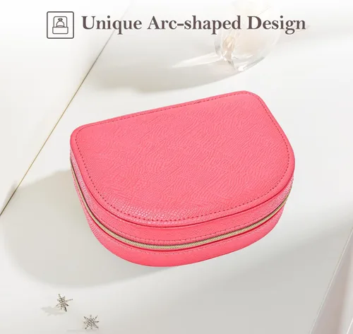 Miniatura 4 de ProCase Joyero de tamaño de viaje, pequeño joyero portátil en forma de concha de mar, mini organizador de joyas de 2 capas en piel sintética