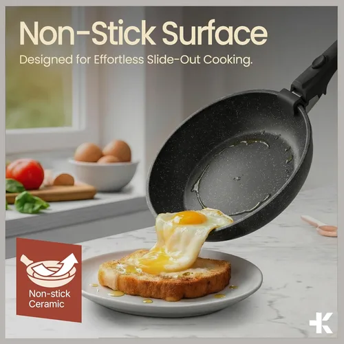 Miniatura 2 de Juego de ollas y sartenes antiadherentes de cerámica de granito – 15 piezas de utensilios de cocina con asas desmontables, apilables, ahorro