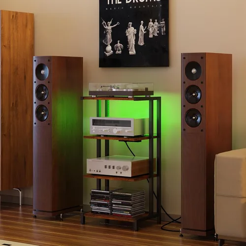 Miniatura 10 de X-cosrack Soporte multimedia AV pequeño de 4 niveles de 16.5 pulgadas, versión estrecha, estantes de esquina de madera, gabinete estéreo, soporte