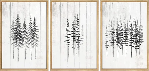 Miniatura 83 de SIGNWIN Lienzo enmarcado para pared, juego de arte de collage de hojas transparentes en blanco y negro, ilustraciones de naturaleza silvestre, arte