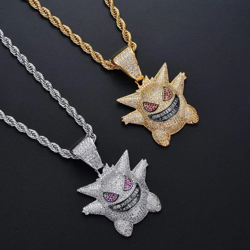 Miniatura 6 de KMASAL Jewelry Men Hip Hop Iced Out Bling CZ Diamond Vampire Mask & Bull Pendant 18K Gold and Silver Plated with 24 Inch Rope Chain