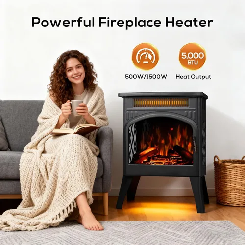 Miniatura 2 de ZAFRO Chimenea eléctrica independiente de 21 pulgadas con control remoto, calentador de espacio de chimenea con color de llama ajustable y brillo
