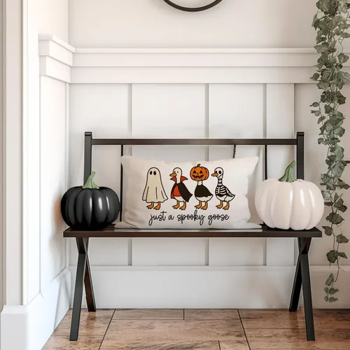 Miniatura 5 de Funda de almohada de Halloween de 12 x 20 pulgadas con temática otoñal de Just a Spooky Goose en disfraces de Halloween, lindas almohadas